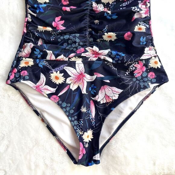 Beachsissi One Piece Swimsuit Bathingsuit Blue Floral Pattern Size Medium - Picture 4 of 14